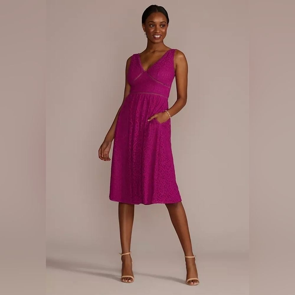 David Bridal DB StudioV-Neck Lace Sleeveless Dress